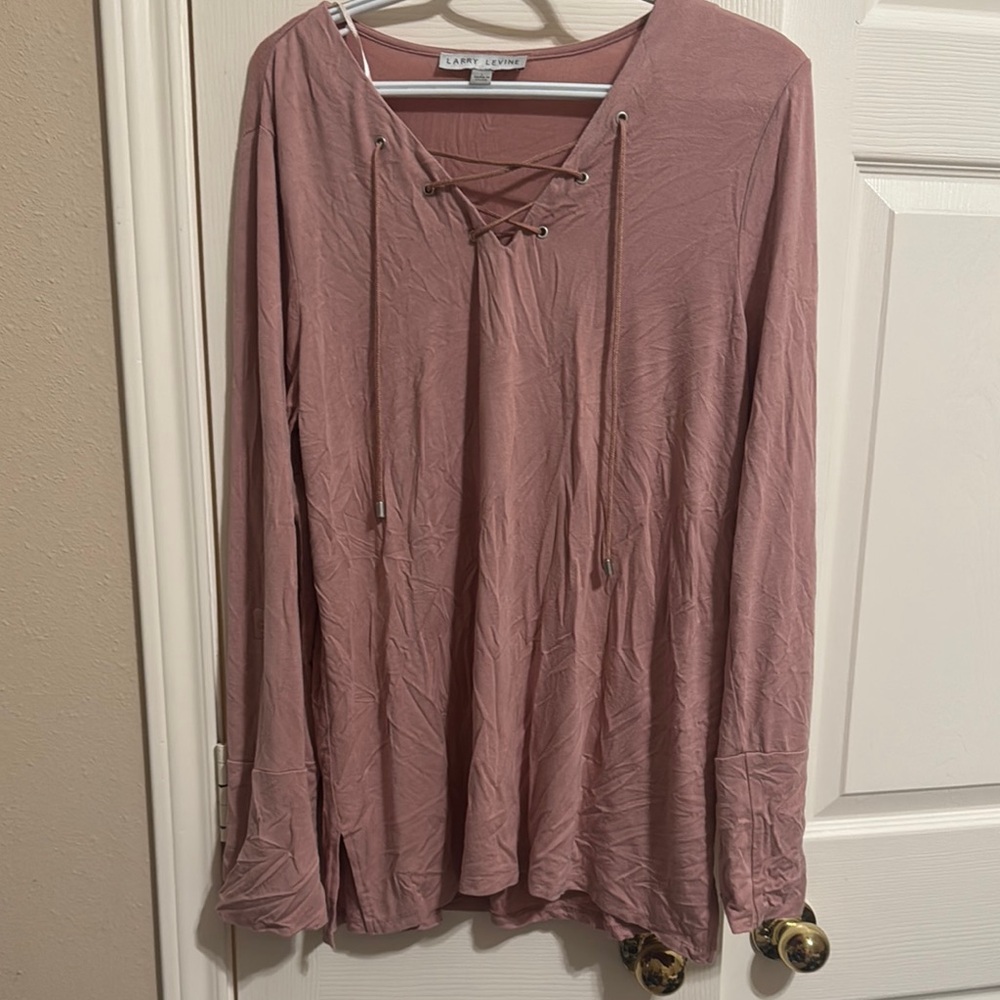 Larry Levine Mauve Lace-Up Long Sleeve Top